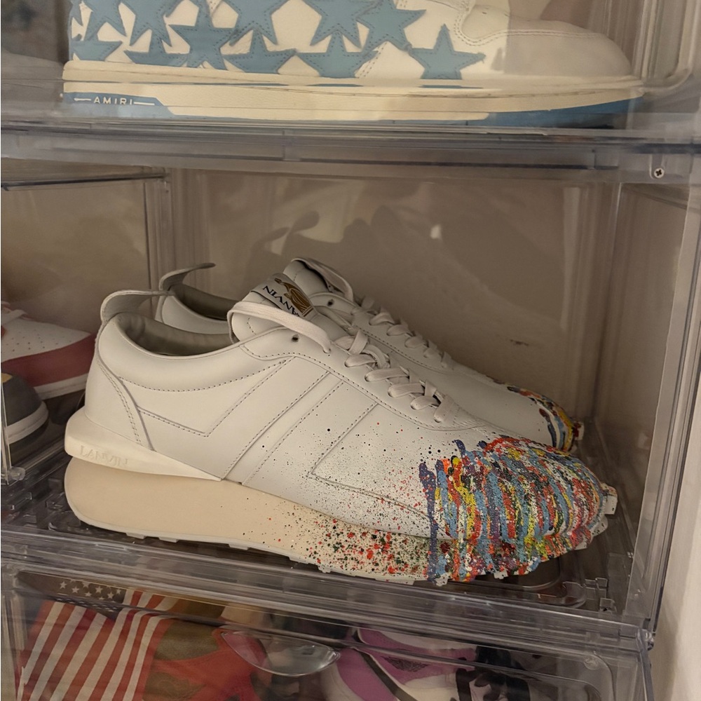 Lanvin White Sneakers with Colorful Paint Design
